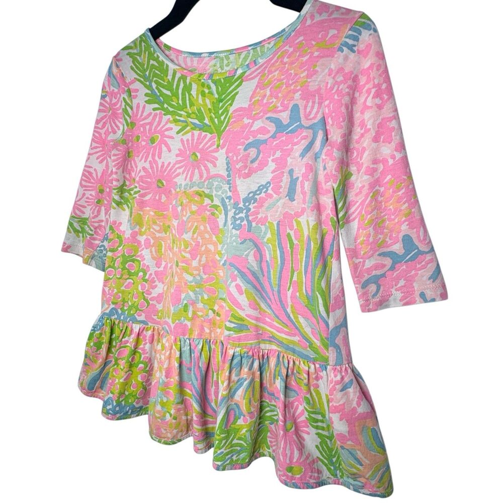 Lilly Pulitzer Dress Girls Size XS 2 - 3 Ricca Pink Green Cotton Ocean Reef